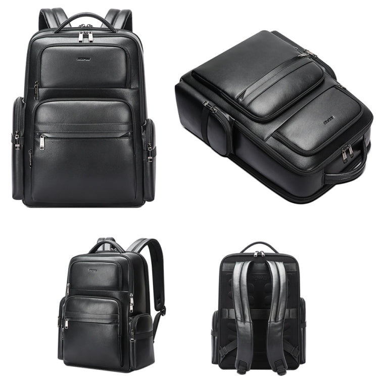 Bopai 61-98611 Large-capacity Waterproof First-layer Cowhide Laptop Backpack With USB+Type-C Port, 61-98611