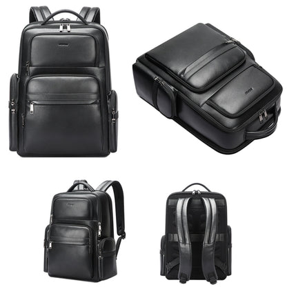 Bopai 61-98611 Large-capacity Waterproof First-layer Cowhide Laptop Backpack With USB+Type-C Port, 61-98611