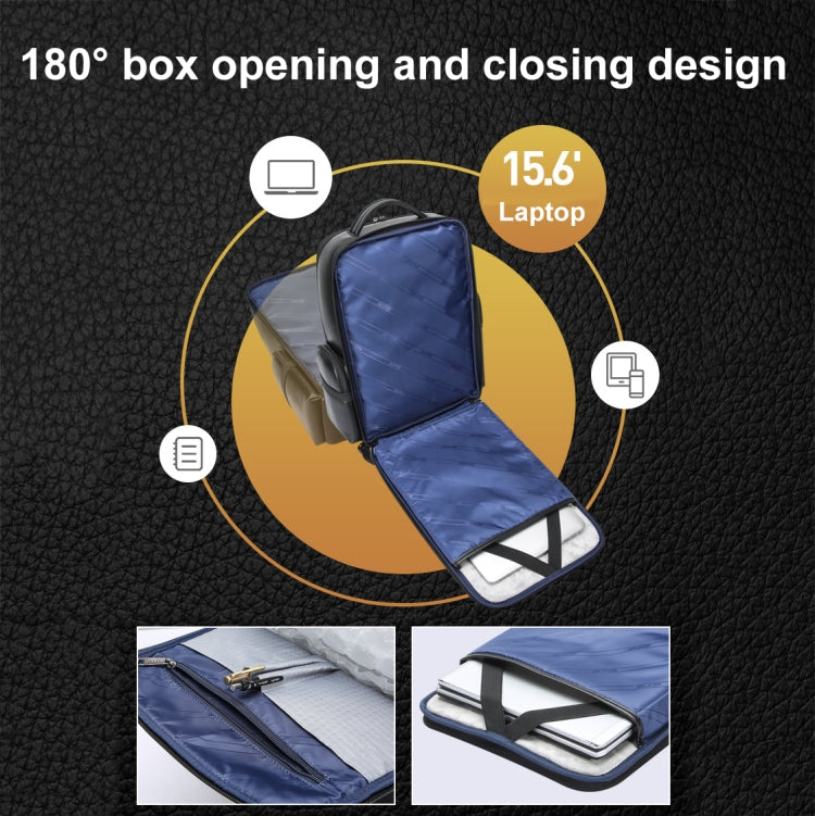 Bopai 61-98611 Large-capacity Waterproof First-layer Cowhide Laptop Backpack With USB+Type-C Port, 61-98611