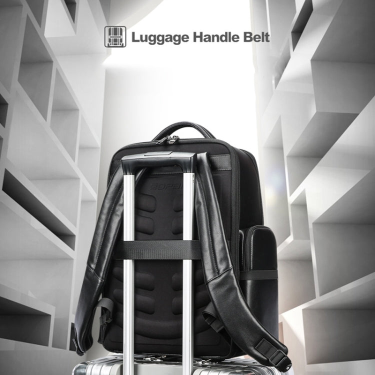 Bopai 61-98611 Large-capacity Waterproof First-layer Cowhide Laptop Backpack With USB+Type-C Port, 61-98611