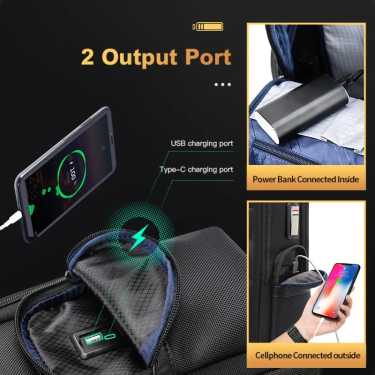 Bopai 61-91911 Large Capacity Business Waterproof Laptop Backpack With USB+Type-C Port, 61-91911