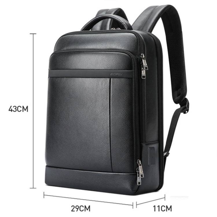 Bopai 61-120761 Large-capacity First-layer Cowhide Business Laptop Backpack With USB+Type-C Port, 61-120761