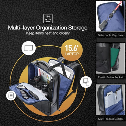 Bopai 61-120761 Large-capacity First-layer Cowhide Business Laptop Backpack With USB+Type-C Port, 61-120761