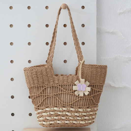 Knitting Straw Shoulder Bag Hollow Wave Large Capacity Tote Bag With Lining