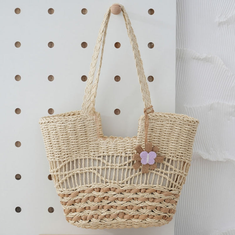 Knitting Straw Shoulder Bag Hollow Wave Large Capacity Tote Bag With Lining
