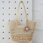 Knitting Straw Shoulder Bag Hollow Wave Large Capacity Tote Bag With Lining