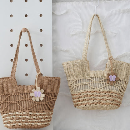 Knitting Straw Shoulder Bag Hollow Wave Large Capacity Tote Bag With Lining
