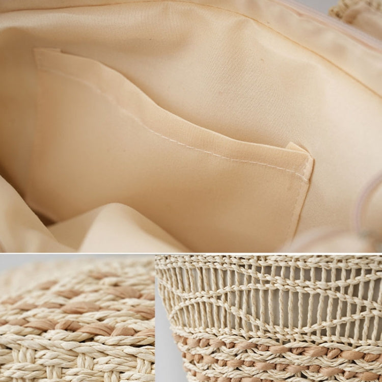 Knitting Straw Shoulder Bag Hollow Wave Large Capacity Tote Bag With Lining