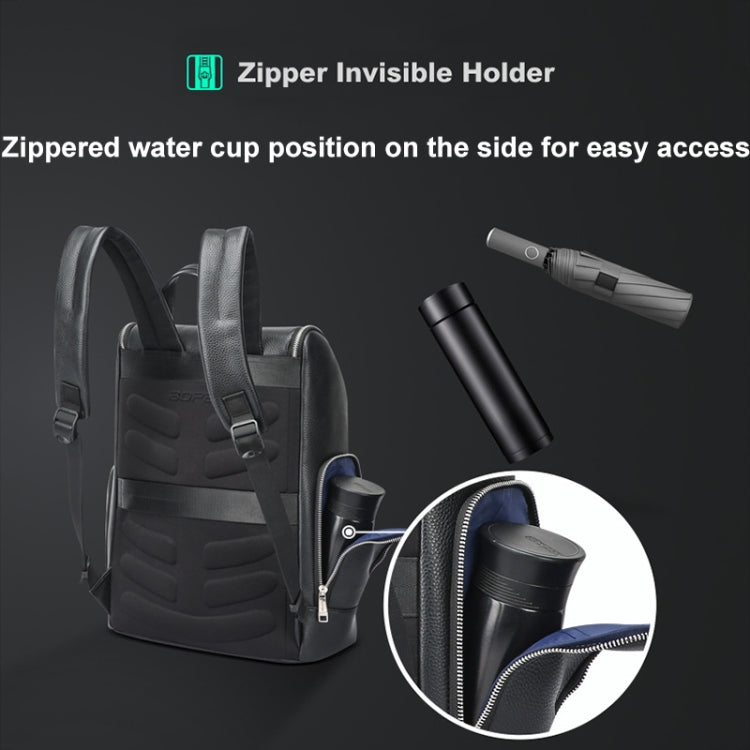 Bopai 61-122431 Large-capacity First-layer Cowhide Business Waterproof Laptop Backpack, 61-122431