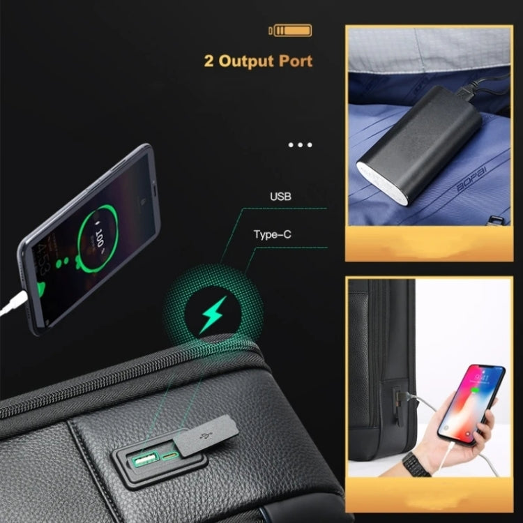 Bopai 61-122391 Large-capacity First-layer Cowhide Business Laptop Backpack With USB+Type-C Port, 61-122391