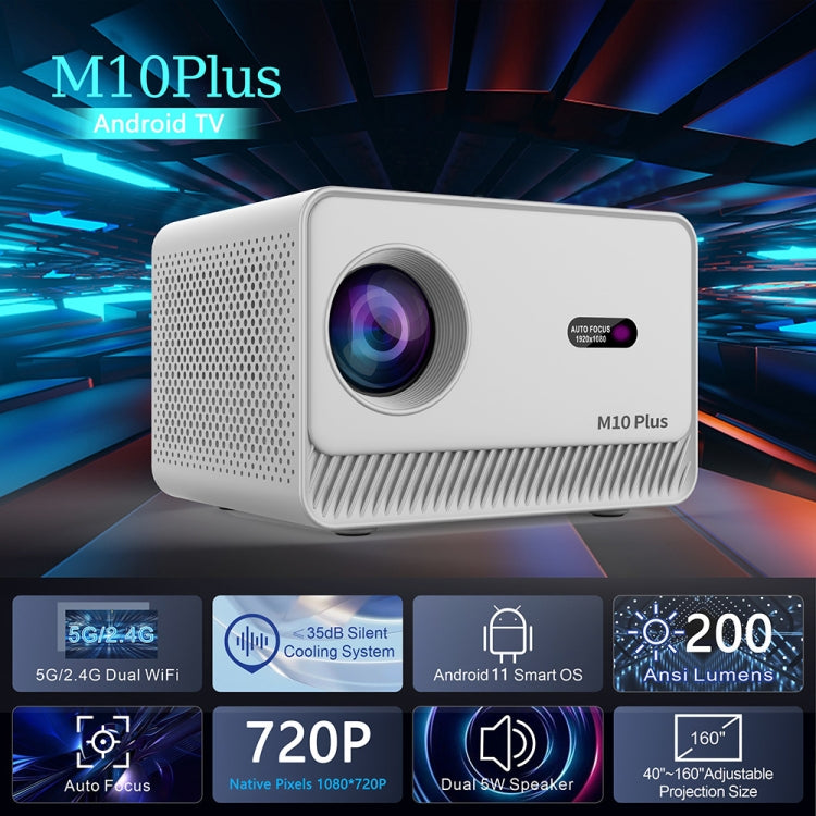 M10 Plus 1280x720P Projector 2.4G / 5G WIFI Bluetooth 5.2 Android 11 System Home Cinema, US Plug, AU Plug, UK Plug, EU Plug