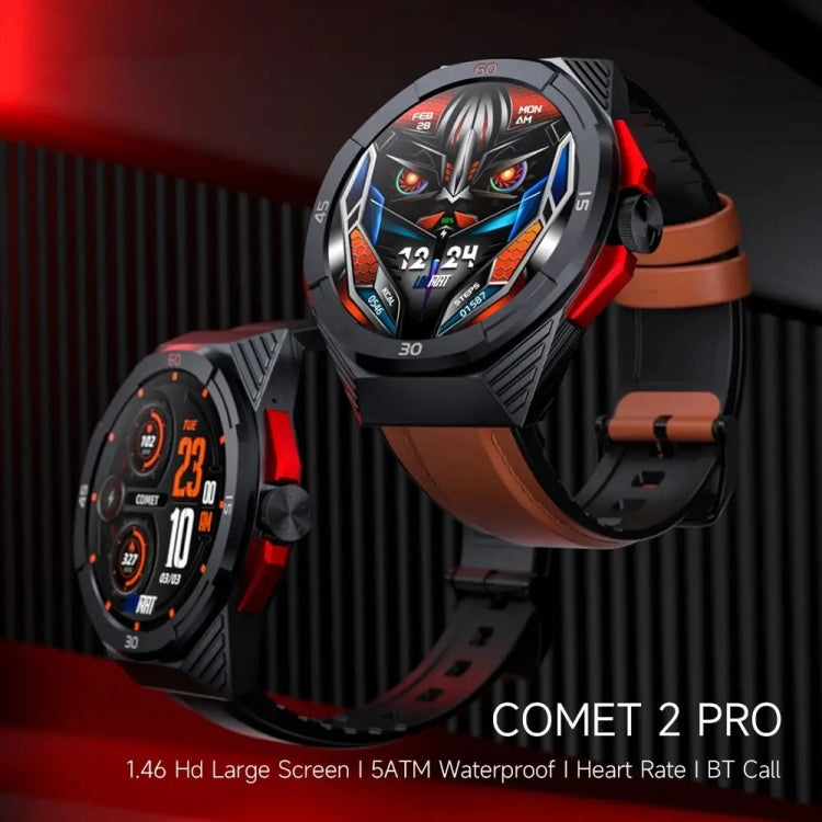 LOKMAT COMET2 PRO 1.46-Inch 5ATM Waterproof Bluetooth Call Smart Watch, Black Leather, Brown Leather, Black Stainless Steel