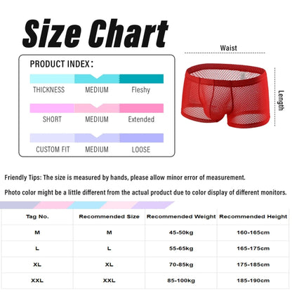 Men Mesh Boxer Briefs Sexy Breathable Comfortable Underwear, M, L, XL, XXL