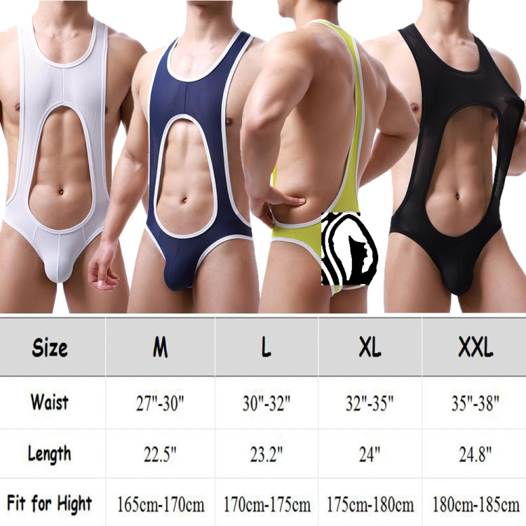 Men Fine Mesh Breathable One-piece Underwear Bodysuit, M, L, XL, XXL