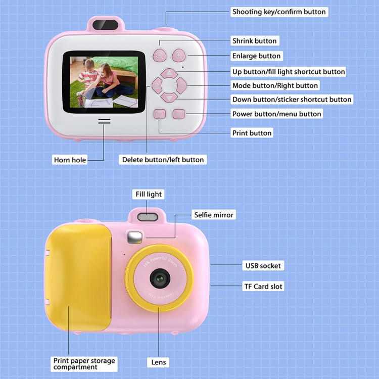 2.4-Inch Smart Digital Kids Thermal Printing Camera With Printing Paper, 503J Pink Fixed Focus, 503J Blue Fixed Focus, 503AF Pink Focus, 503AF Blue Focus