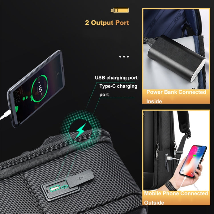 Bopai 61-51011 Large-Capacity Waterproof Business Laptop Backpack With USB+Type-C Port, 61-51011