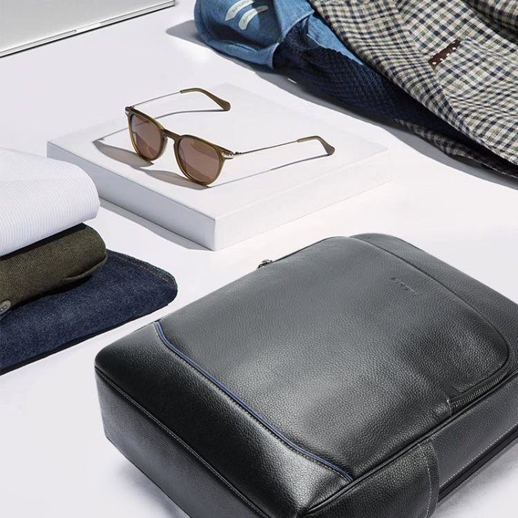 Bopai 61-121671A Top-Layer Cowhide Large-Capacity Casual Business Laptop Backpack