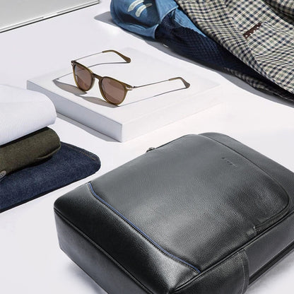 Bopai 61-121671A Top-Layer Cowhide Large-Capacity Casual Business Laptop Backpack