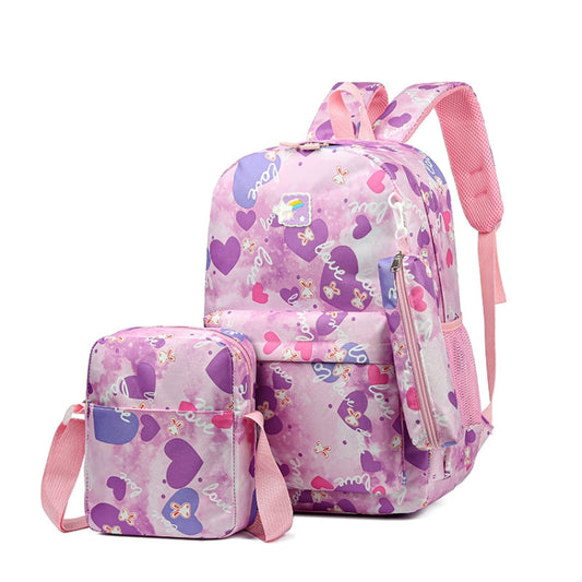 3pcs /Set Sweet Casual Travel Backpack Large Capacity Primary and Secondary School Students Schoolbag