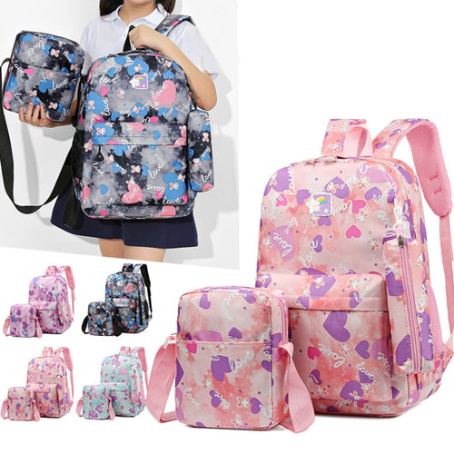 3pcs /Set Sweet Casual Travel Backpack Large Capacity Primary and Secondary School Students Schoolbag