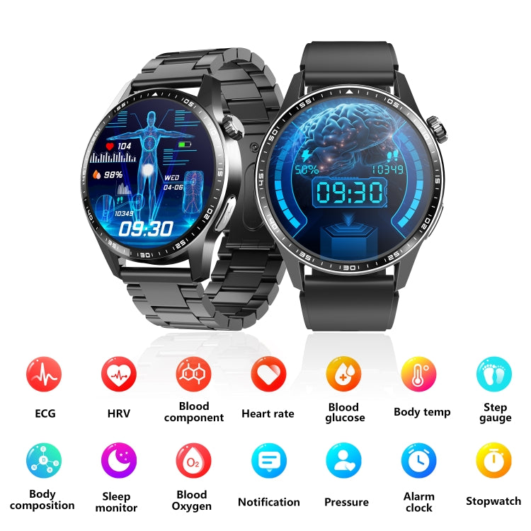 F400  1.55 Inch Screen Smart Watch Support ECG/ Blood Oxygen / Blood Sugar / 150+ Sports Mode, Black Silicone, Black Gray Silicone, Black Leather, Black Brown Leather, Black Milan, Black 3-Beads Steel, Black Bamboo