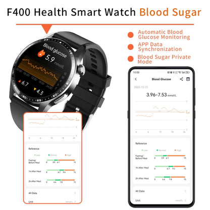 F400  1.55 Inch Screen Smart Watch Support ECG/ Blood Oxygen / Blood Sugar / 150+ Sports Mode, Black Silicone, Black Gray Silicone, Black Leather, Black Brown Leather, Black Milan, Black 3-Beads Steel, Black Bamboo