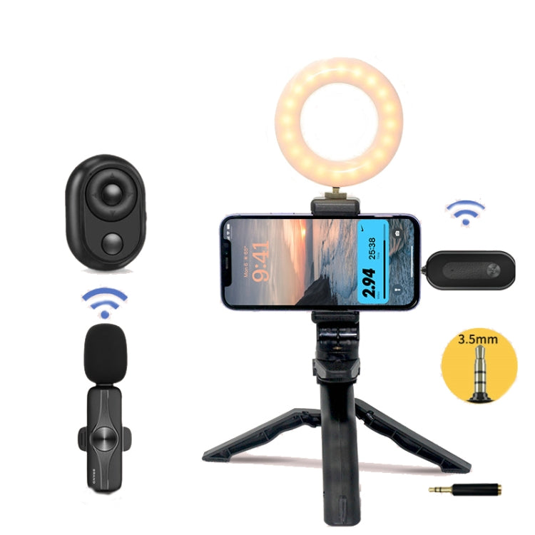 3.5mm Receiver Wireless Lavalier Microphone 9-inch Fill Light Tripod Set for Live Photography, Single Mic, Double Mic