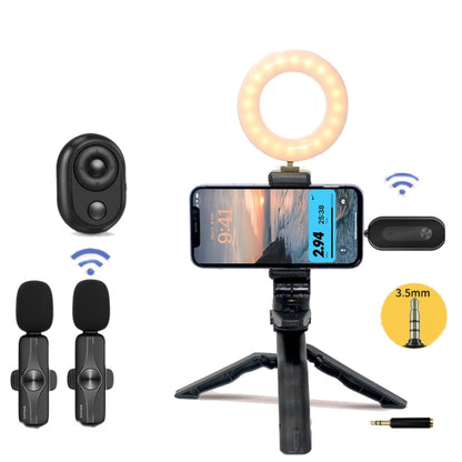 3.5mm Receiver Wireless Lavalier Microphone 9-inch Fill Light Tripod Set for Live Photography, Single Mic, Double Mic