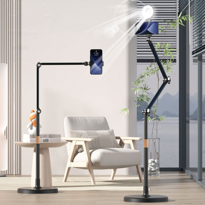 1.7m Mobile Phone Floor Stand Overhead Shooting Holder Retractable Lazy Support, Only Stand, With Fill Light, With Remote Control, With Control+Light