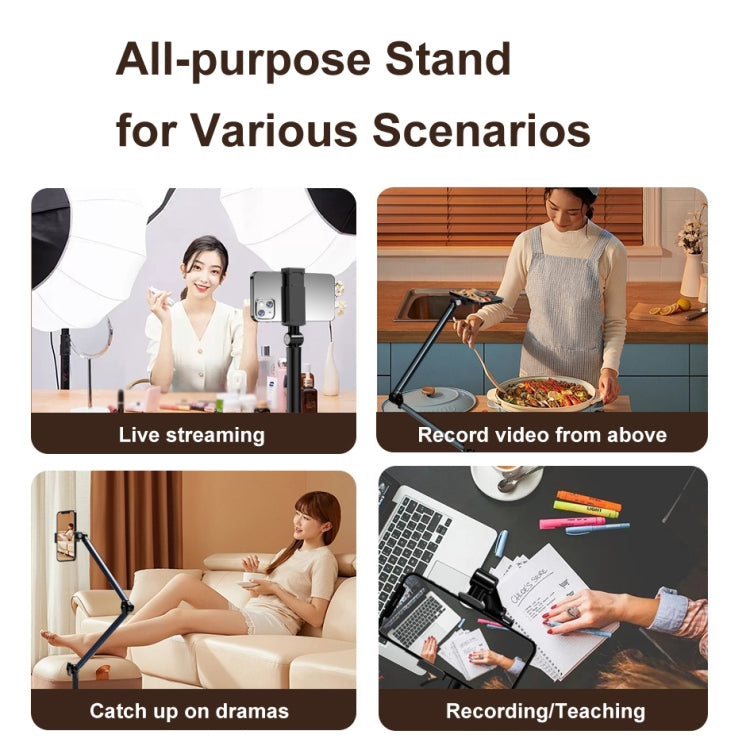 1.7m Mobile Phone Floor Stand Overhead Shooting Holder Retractable Lazy Support, Only Stand, With Fill Light, With Remote Control, With Control+Light