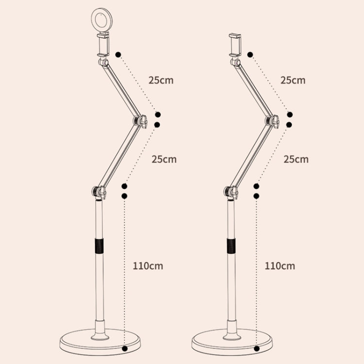 1.7m Mobile Phone Floor Stand Overhead Shooting Holder Retractable Lazy Support, Only Stand, With Fill Light, With Remote Control, With Control+Light