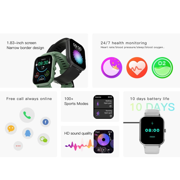 1.83 inch Touch Screen AI Voice Heart Rate / Blood Oxygen / Blood Pressure / Sleep Monitoring Bluetooth Smartwatch