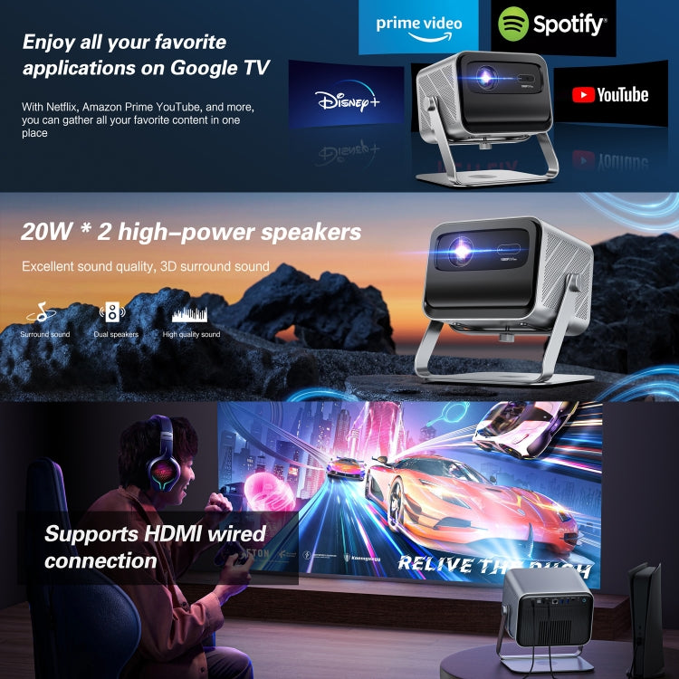 TOUMEI X6 4K HD Home Theater Office Teaching Microphone Karaoke Projector, GTV Google Systems