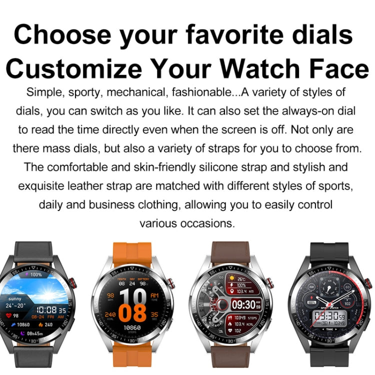 1.43 inch AMOLED Screen Smartwatch Heart Rate Blood Pressure Monitoring Bluetooth Talking Sports Watch, Black Silicone Strap, Silver Orange Silicone Strap, Black Leather Strap, Silver Leather Strap