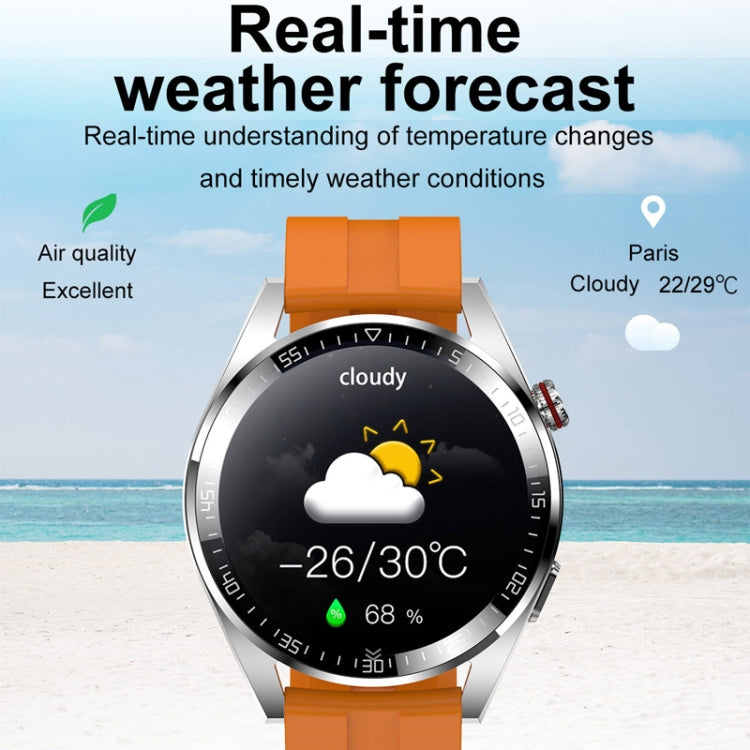 1.43 inch AMOLED Screen Smartwatch Heart Rate Blood Pressure Monitoring Bluetooth Talking Sports Watch, Black Silicone Strap, Silver Orange Silicone Strap, Black Leather Strap, Silver Leather Strap