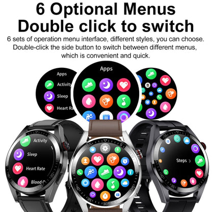 1.43 inch AMOLED Screen Smartwatch Heart Rate Blood Pressure Monitoring Bluetooth Talking Sports Watch, Black Silicone Strap, Silver Orange Silicone Strap, Black Leather Strap, Silver Leather Strap