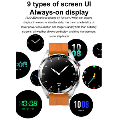 1.43 inch AMOLED Screen Smartwatch Heart Rate Blood Pressure Monitoring Bluetooth Talking Sports Watch, Black Silicone Strap, Silver Orange Silicone Strap, Black Leather Strap, Silver Leather Strap