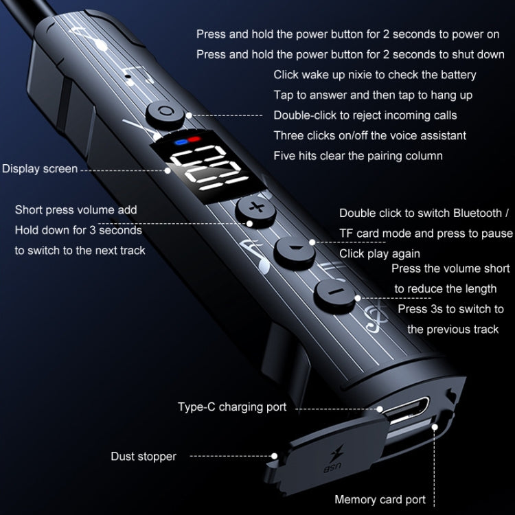 M226 Neck-Hanging In-Ear Pentatone Wired Sports Digital Display Bluetooth Earphone