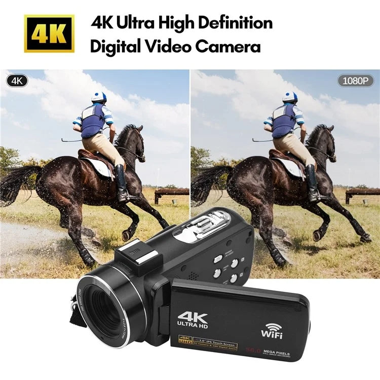 4K  Digital Video Camera 3 Inch IPS Touch Screen 56MP 18X Digital Zoom WiFi Camcorder, Standard, Set 1, Set 2, Set 3