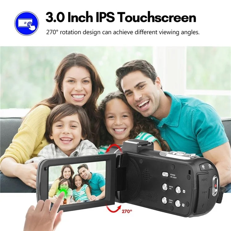 4K  Digital Video Camera 3 Inch IPS Touch Screen 56MP 18X Digital Zoom WiFi Camcorder, Standard, Set 1, Set 2, Set 3