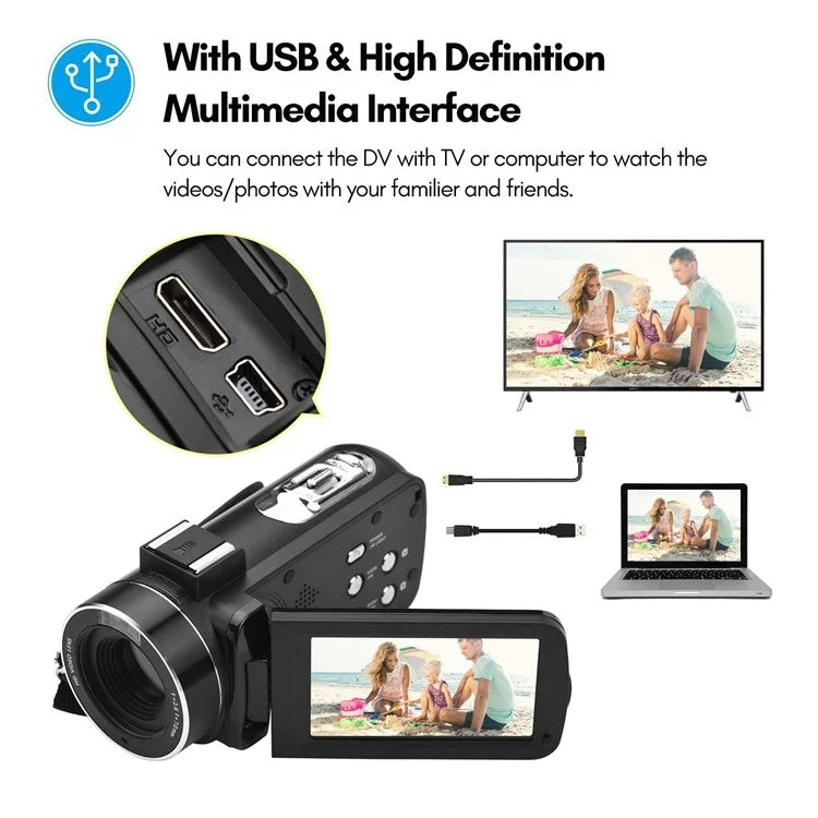 4K  Digital Video Camera 3 Inch IPS Touch Screen 56MP 18X Digital Zoom WiFi Camcorder, Standard, Set 1, Set 2, Set 3