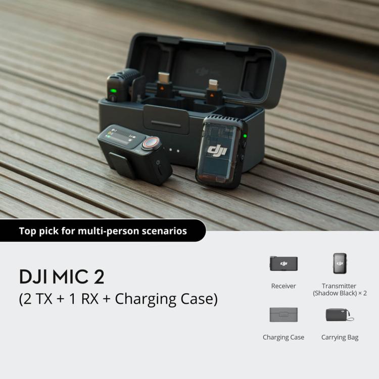 Original DJI Mic 2 (2 TX + 1 RX + Charging Case), 2 TX + 1 RX + Charging Case