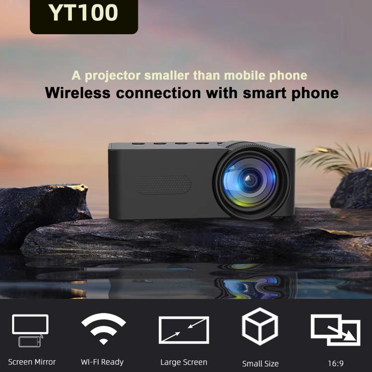 YT100 Suppor 1080P Mini Portable Projector WiFi Wireless Mirroring For IOS Android Smartphone