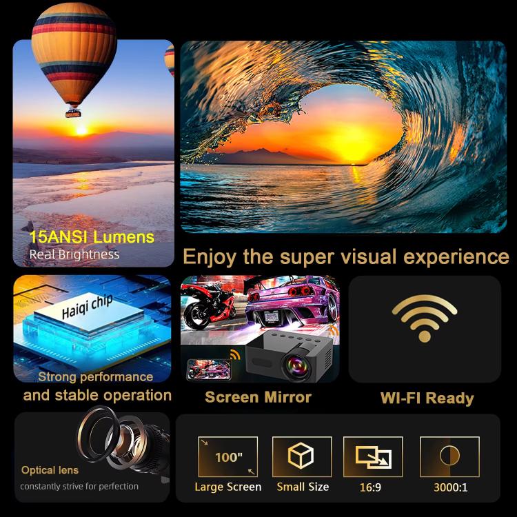 YT100 Suppor 1080P Mini Portable Projector WiFi Wireless Mirroring For IOS Android Smartphone