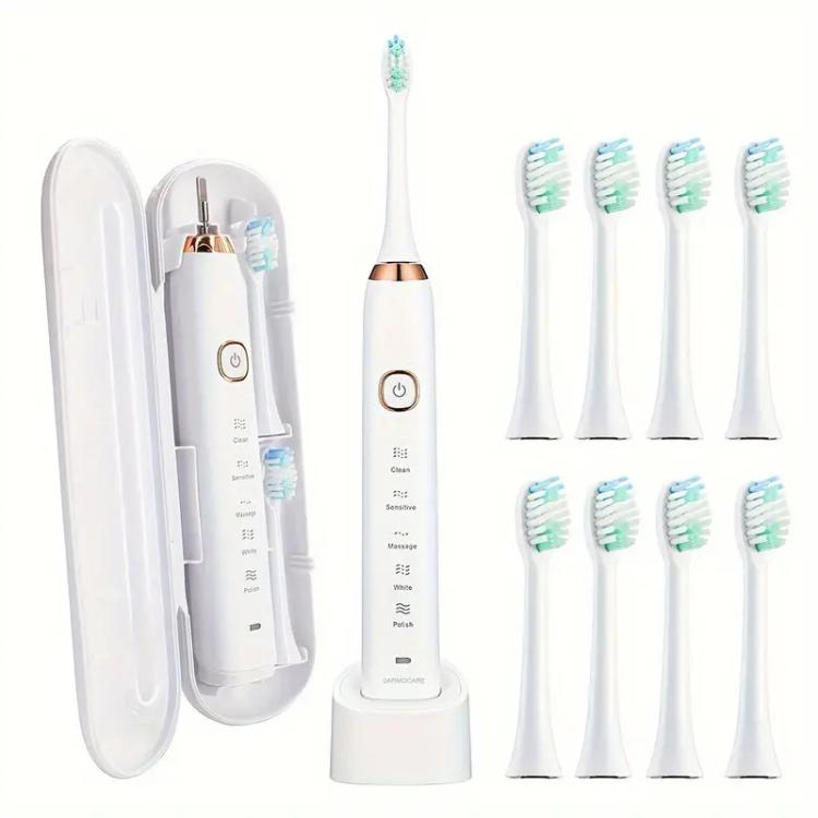 Sarmocare S100 IPX7 Waterproof Portable Sonic Electric Toothbrush with 8-brush Heads