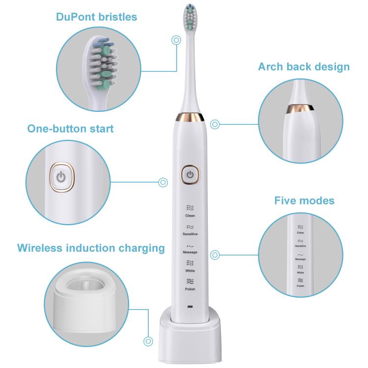 Sarmocare S100 IPX7 Waterproof Portable Sonic Electric Toothbrush with 8-brush Heads