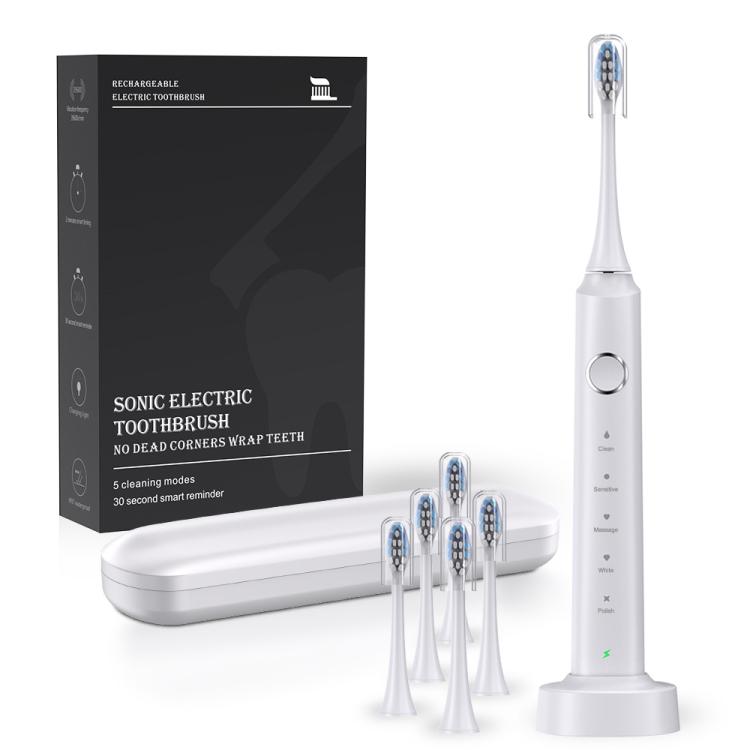 IPX7 Waterproof Smart Portable Sonic Electric Toothbrush with 6-brush Heads