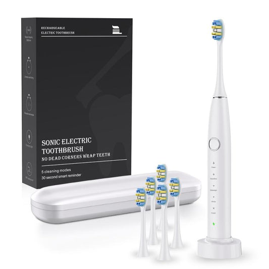 IPX7 Waterproof Portable Rechargeable Sonic Wireless Electric Toothbrush with 6-brush Heads