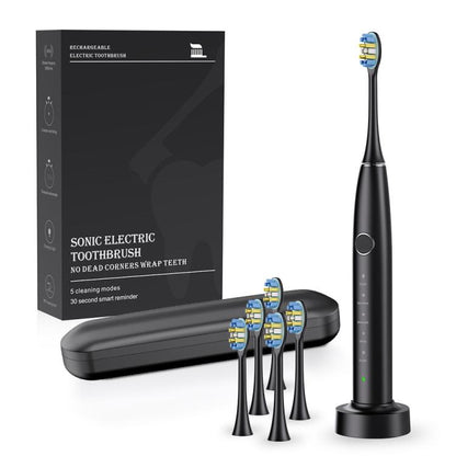 IPX7 Waterproof Portable Rechargeable Sonic Wireless Electric Toothbrush with 6-brush Heads