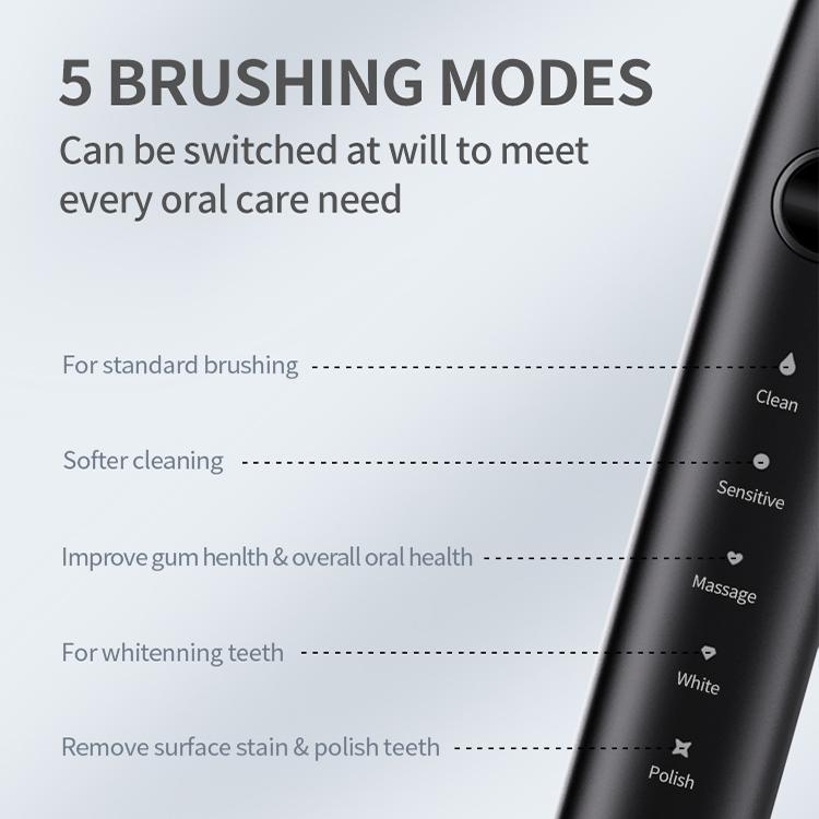 IPX7 Waterproof Portable Rechargeable Sonic Wireless Electric Toothbrush with 6-brush Heads